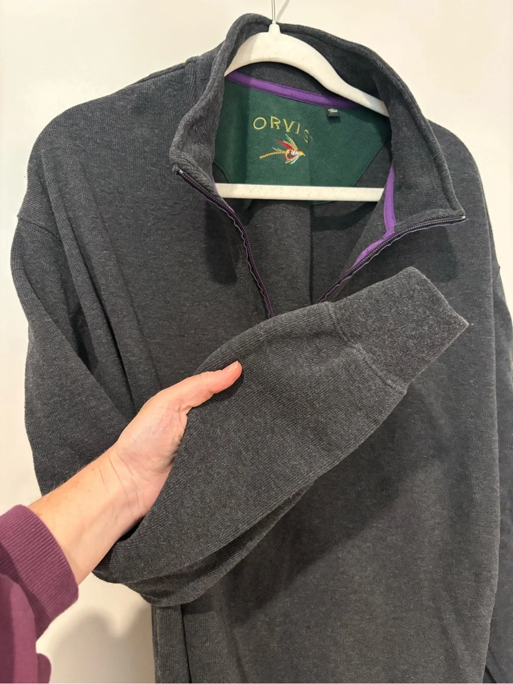 Orvis Men Fly Fishing Dark Gray 1/4 Zip Pullover Sweater Outdoor Sports Cotton